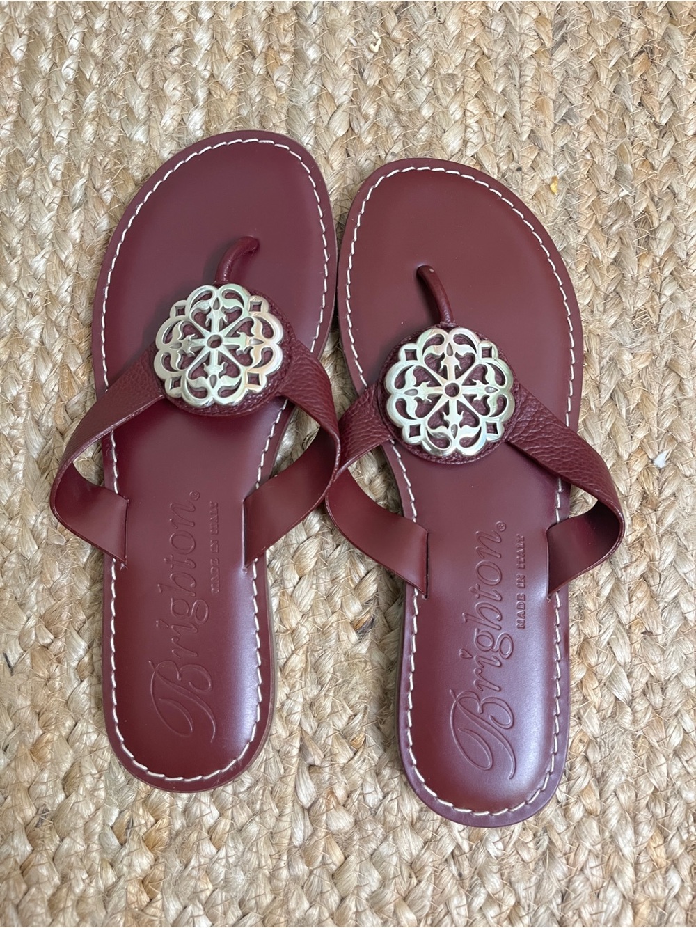 NWT Sz 8 Brighton Maroon Alice Classic Neutrals Leather Sandals Silver Ferrera - Picture 2 of 13